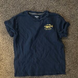 Old Navy Navy Tee with Yellow 'Gone Fishing' Fish Graphic